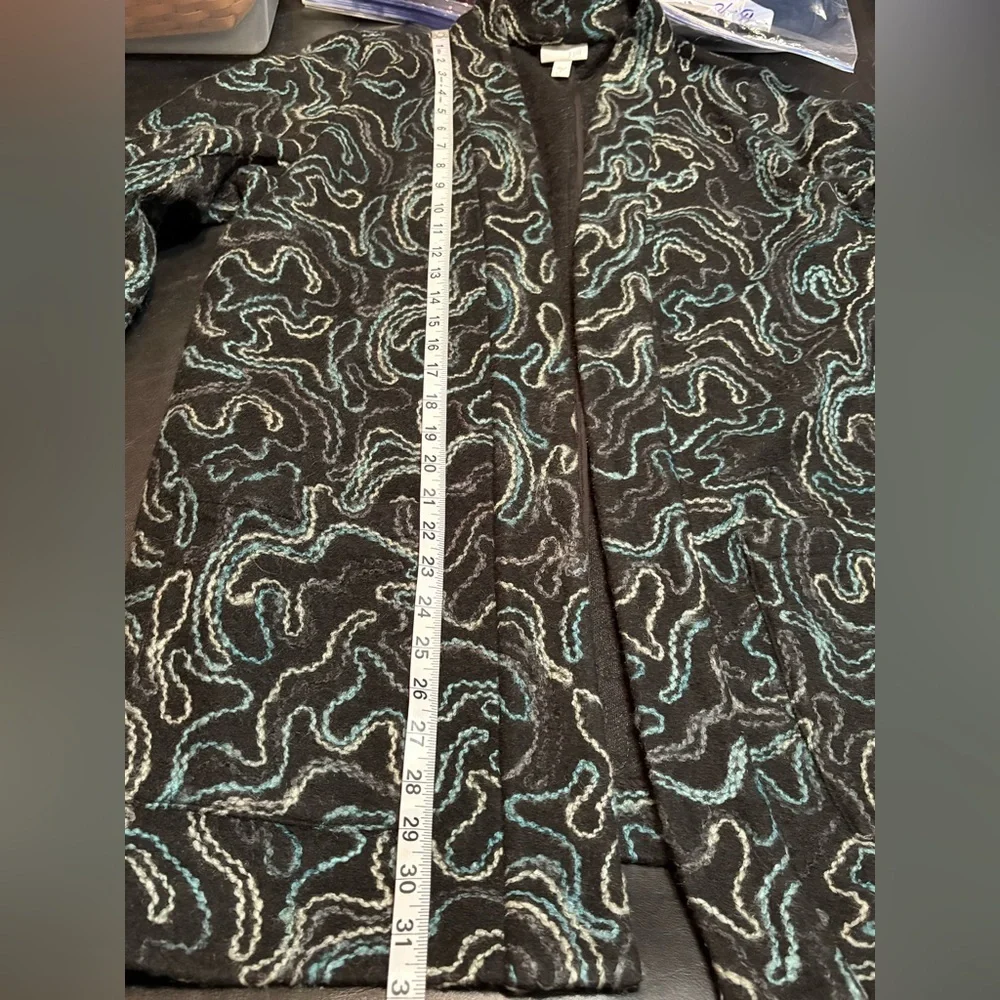 J Jill Women's Open Front Cardigan Sweater Abstract Swirls Wool Blend Size M